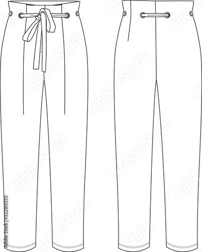 pants, apparel template, belted pants, vector