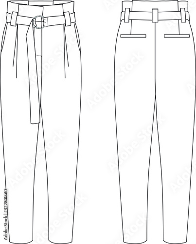 pants, apparel template, belted pants, vector