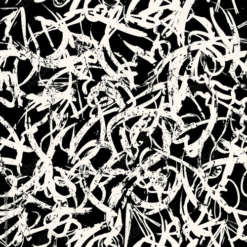 abstract background composition, with strokes and splashes, on black, seamless