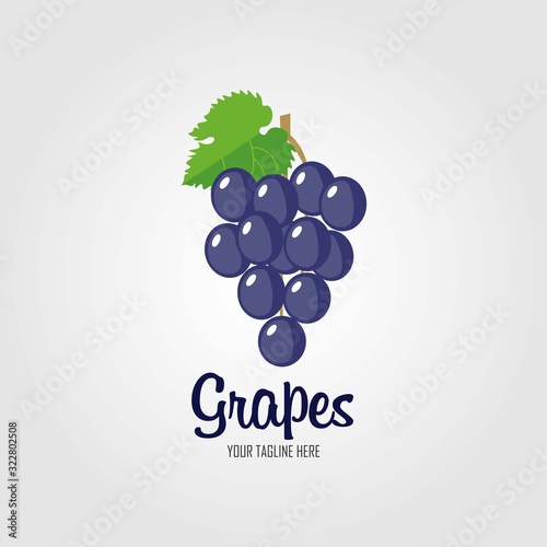 Grapes with leaves whole. Grapes icon. Isolated object. grapes logo. Healthy food. Vitamin food. Vector illustration.