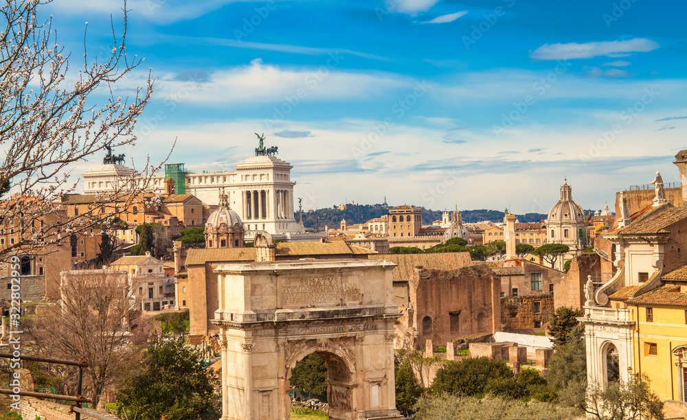 cityscape with of Roman Forum in Rome city, Italy