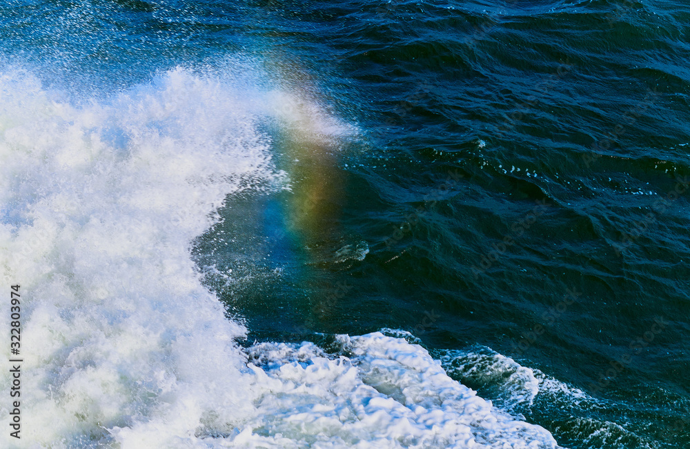 Eements of waves, rainbow on the wave