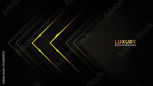 Abstract luxury dark background with golden light and geometric line shape.