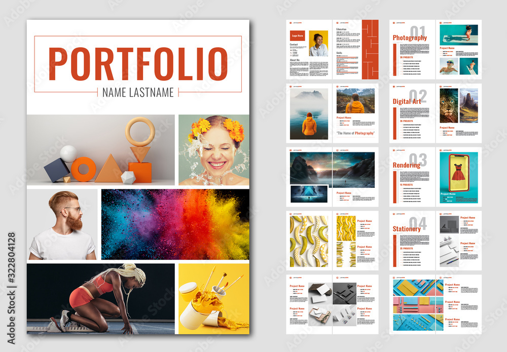 Graphic Design Portfolio Layout With Red Accents Template Stock Adobe 