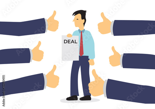 Businessman getting praises for his achievement in getting a deal for his company. Concept of hardwork, recognition or appreciation.