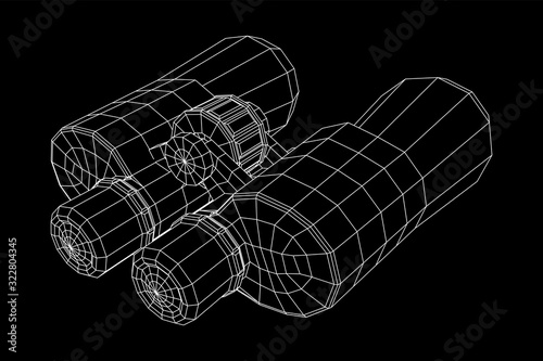 Abstract image of a binoculars. Searching or business vision concept. Wireframe low poly mesh vector illustration