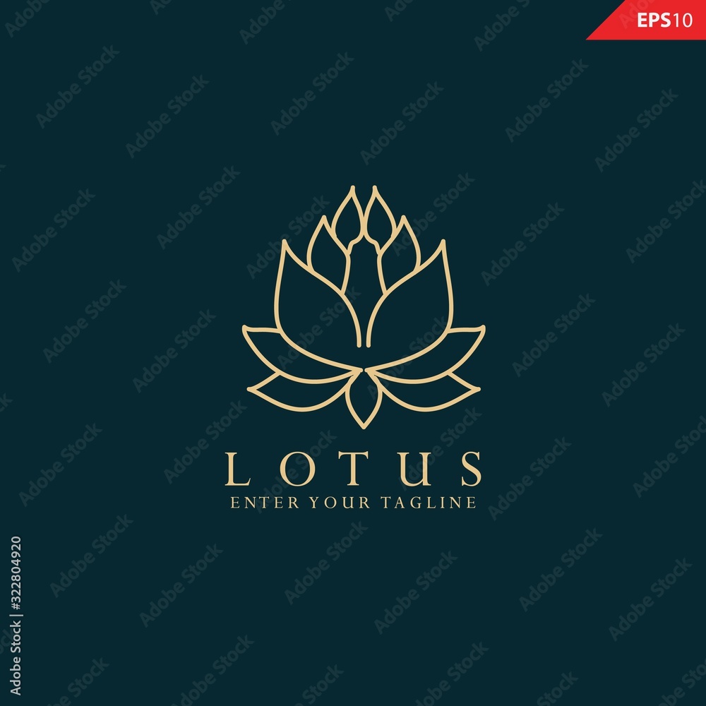 Simple logotype template for premium business. Lotus sign. Abstract flower design. Line creative symbol. 