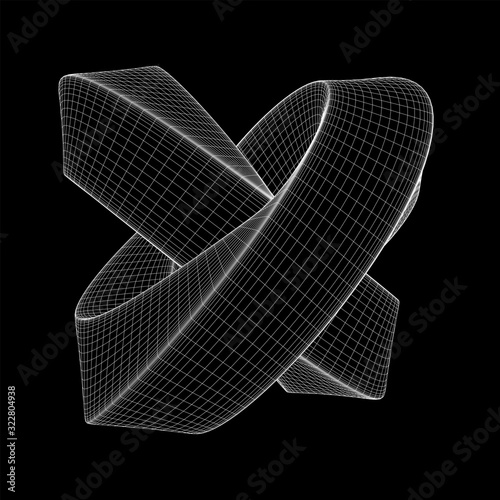 Mobius strip ring knot sacred geometry. Spatial figure with upturned surfaces. Optical illusion with dual circular contour. Wireframe low poly mesh vector illustration.
