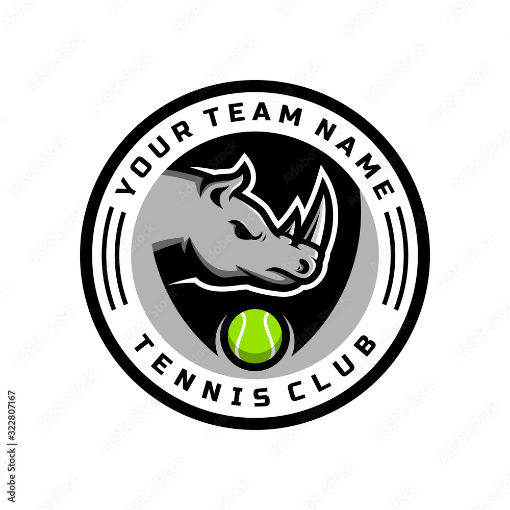 Rhino head logo for the Tennis team logo. vector illustration. with a combination of circle badges. Rhino head logo for the Tennis team logo. vector illustration. with a combination of circle badges.