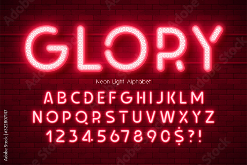 Neon light 3d alphabet  extra glowing modern type.