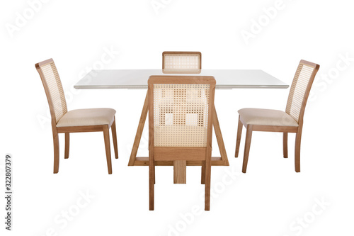 Wooden modern Table on white background.