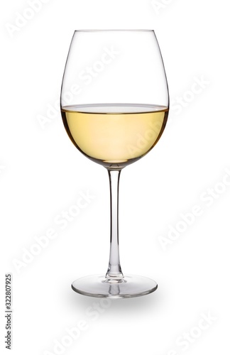 A traditional and elegant U shaped glass of white wine, isolated on white