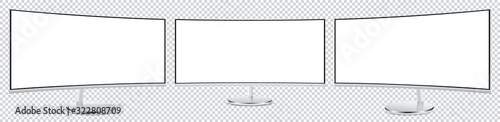 Mockup QLED curved display monitor on three sides with blank screens for your design. Vector illustration EPS10