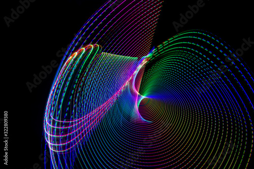 3D illustration or 3D rendering. Multicolored lines give life to abstract artwork. Art made with light of various colors.