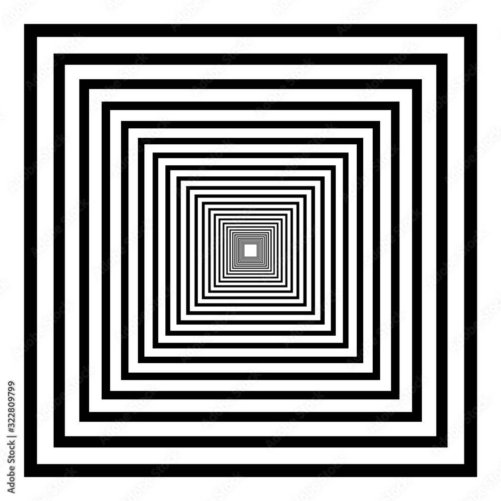 Abstract 3D background with simple geometric figure. Goes deep stylized square design elements isolated on white. Vector