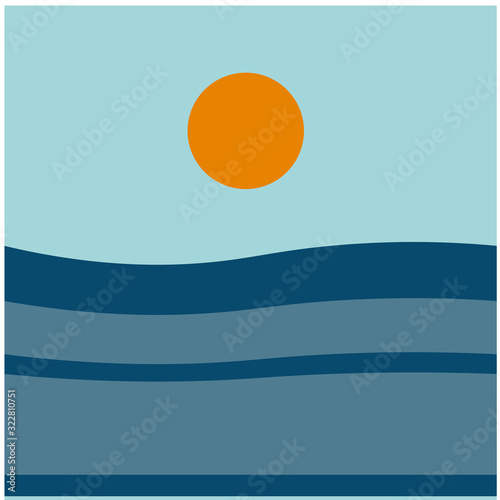 Abstract seaside , beach illustration. Sea, ocean digital art.