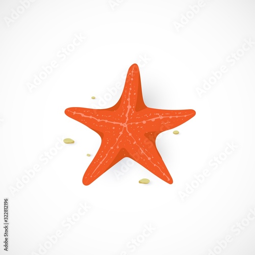 Vector cartoon icon of red Starfish, isolated on white background. Marine Sea Star illustration in flat style for summer design, print, vacation concept. Marine invertebrates.