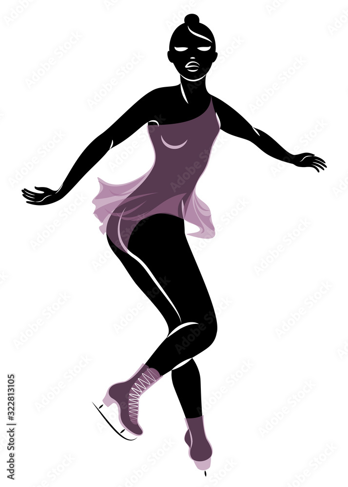 Skater skates on ice. The girl is beautiful and slender. Lady athlete, figure skater. Vector illustration.