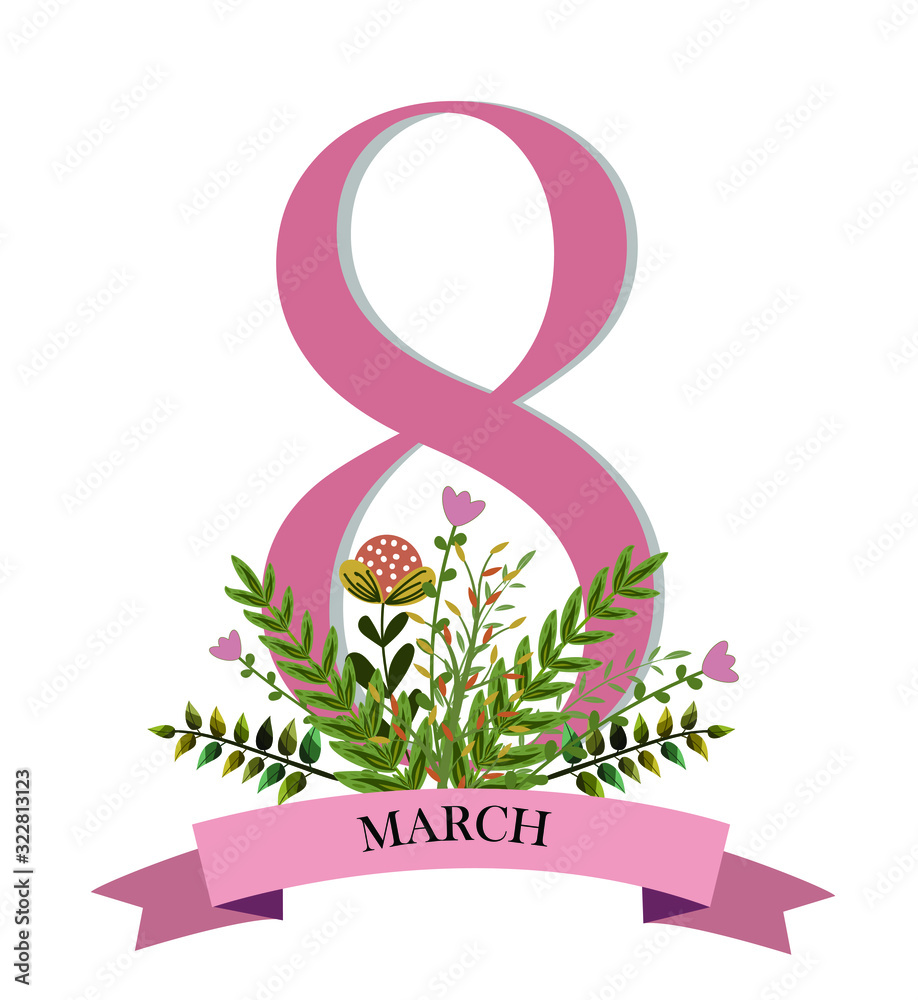 8 March. Happy Women's day decoration with flowers. Illustration women's day 8 March. Happy Women's day decoration with flowers. Illustration women's day