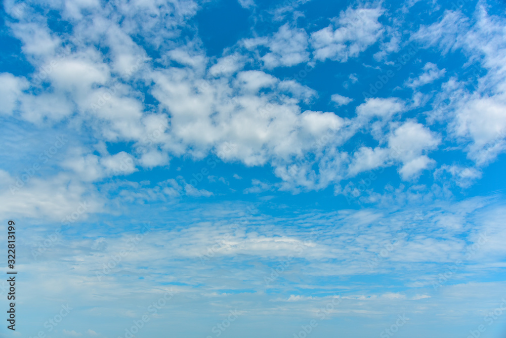 Clear and clean of blue sky and white clouds for nature background in the summer.