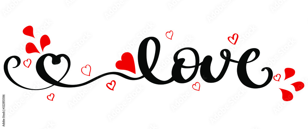 Love text decoration with hearts of love. Illustration hearts
