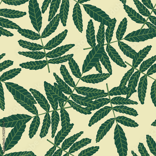 Seamless pattern with vintage green leaves. Botanical wallpaper. Summer vintage leaf. © smth.design