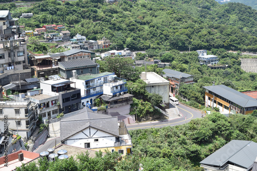 Fototapeta Mountainside townscape at Ruifan District, New Taipei City, Taiwan