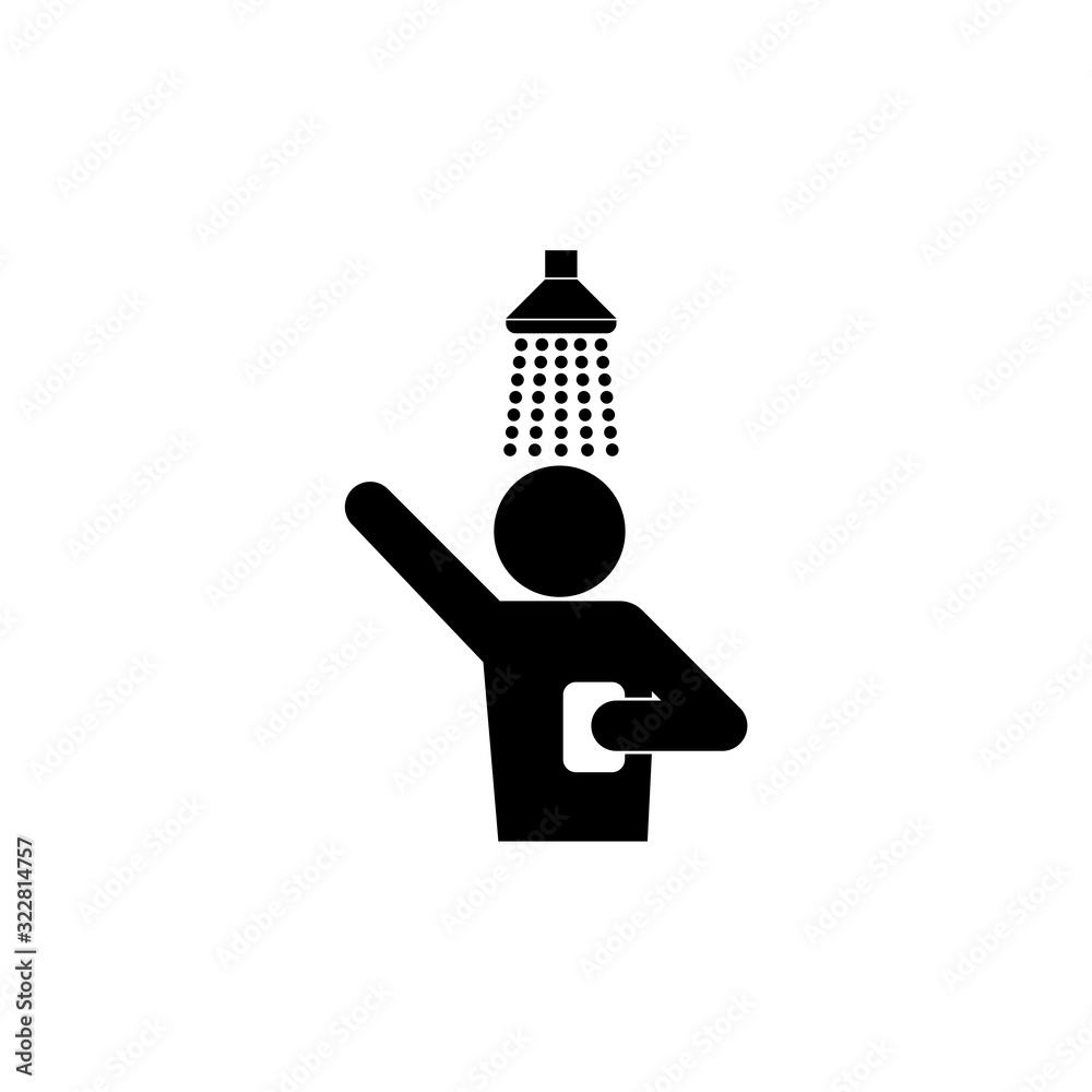 Man showering icon on white background. Shower sign Man showering icon on white background. Shower sign