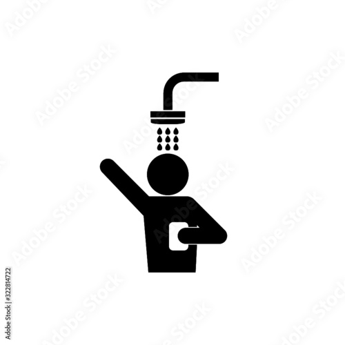Man showering icon on white background. Shower sign