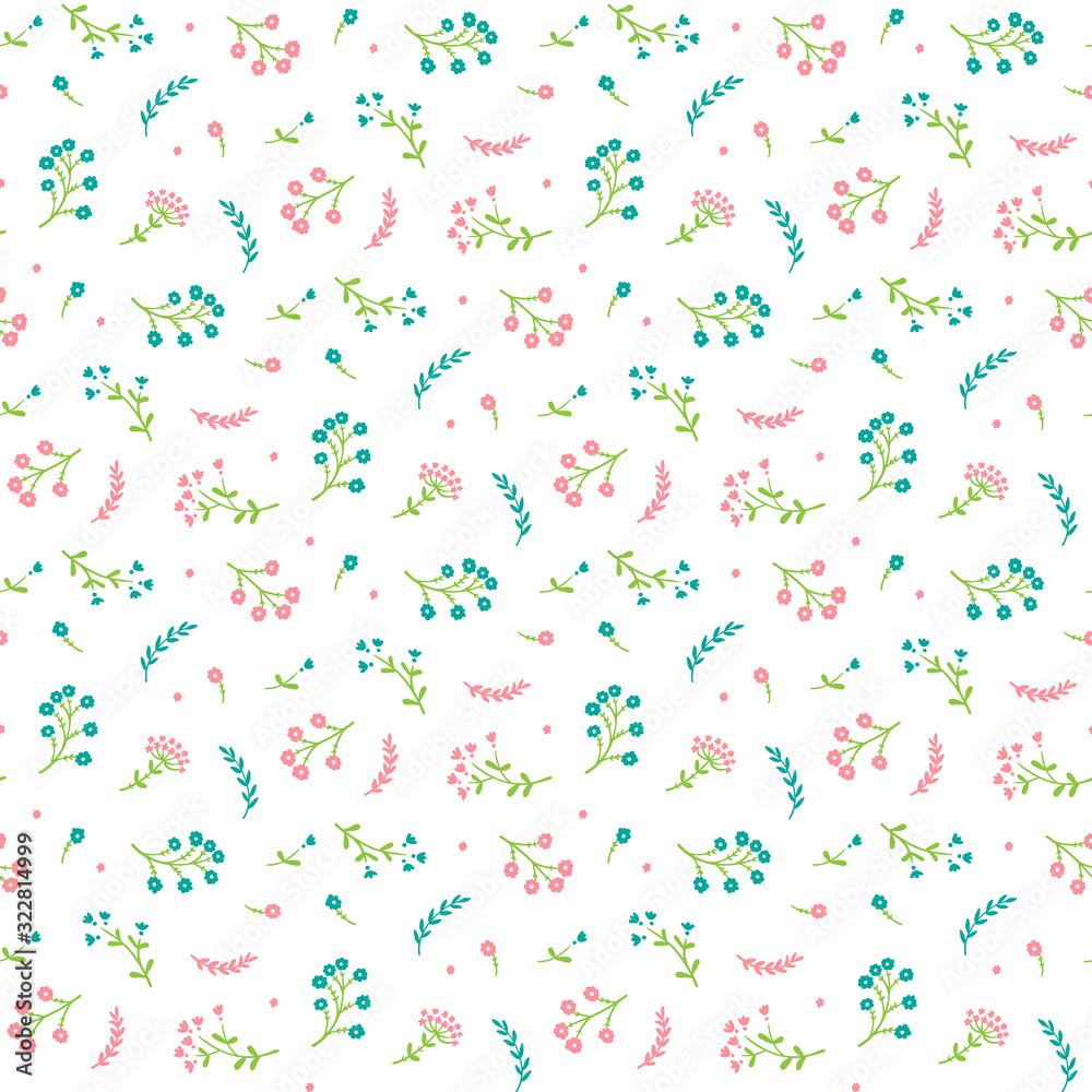 Hand drawn doodle Wild Flowers. Floral Seamless pattern. Vector background with Wildflowers.