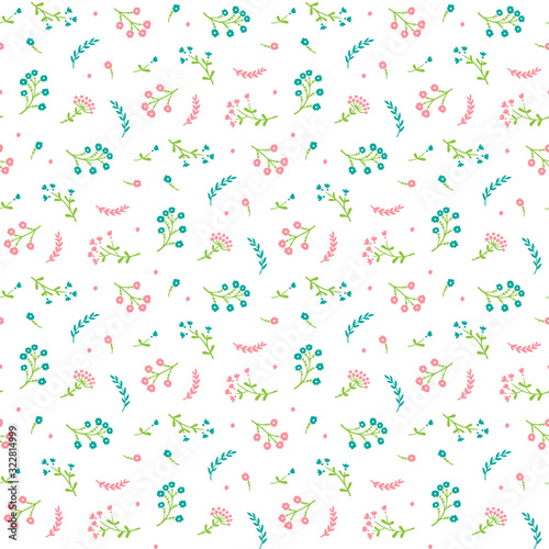 Hand drawn doodle Wild Flowers. Floral Seamless pattern. Vector background with Wildflowers.