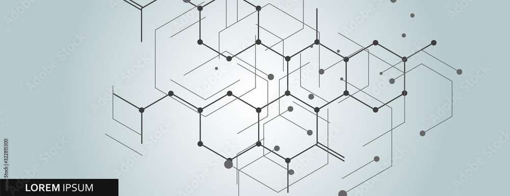 Vector network hexagon and connected cells background