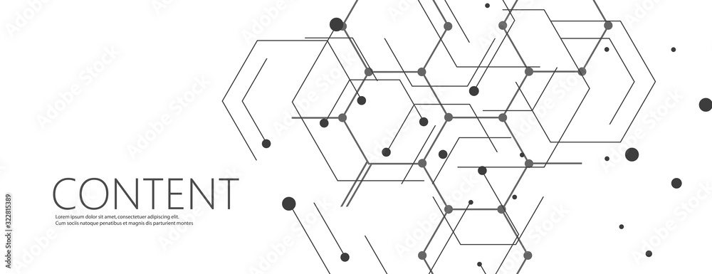 Geometric lines and dots pattern. Modern hexagons and cells background. Connection vector illustration