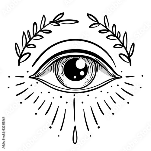 Blackwork tattoo flash. Eye of Providence. Masonic symbol. All seeing eye inside triangle pyramid. New World Order. Isolated vector illustration