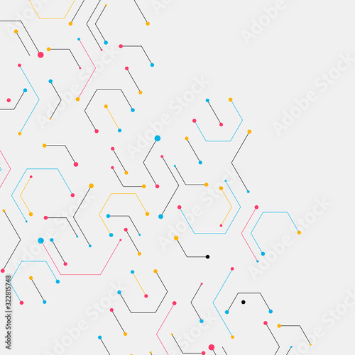 Geometric lines and dots. Modern hexagon background. Connection vector illustration and network cell pattern