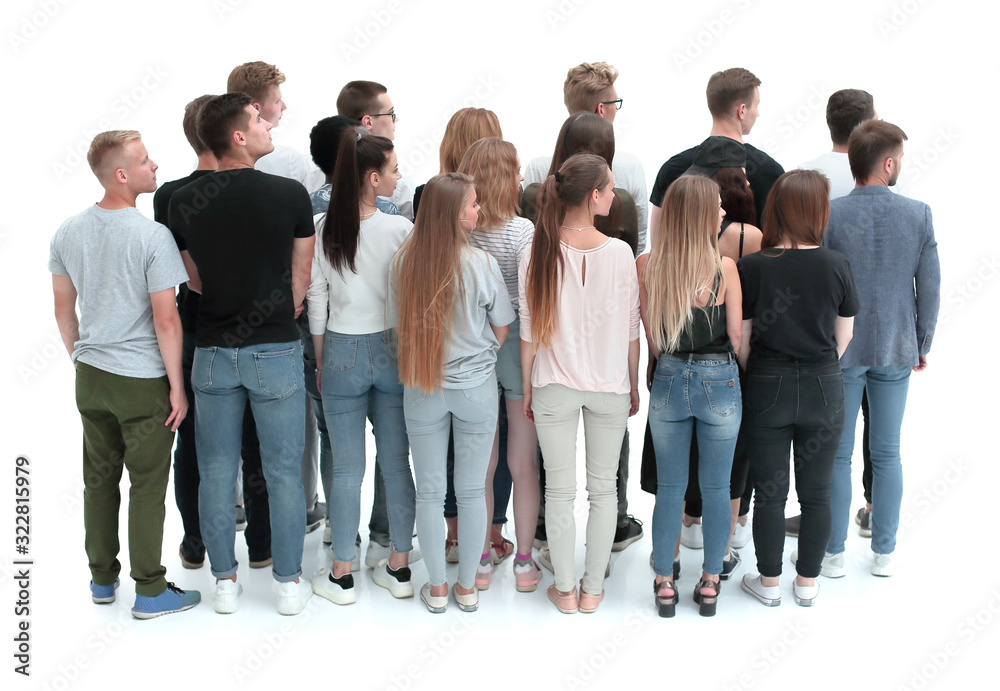 rear view. a group of young people looking in one direction