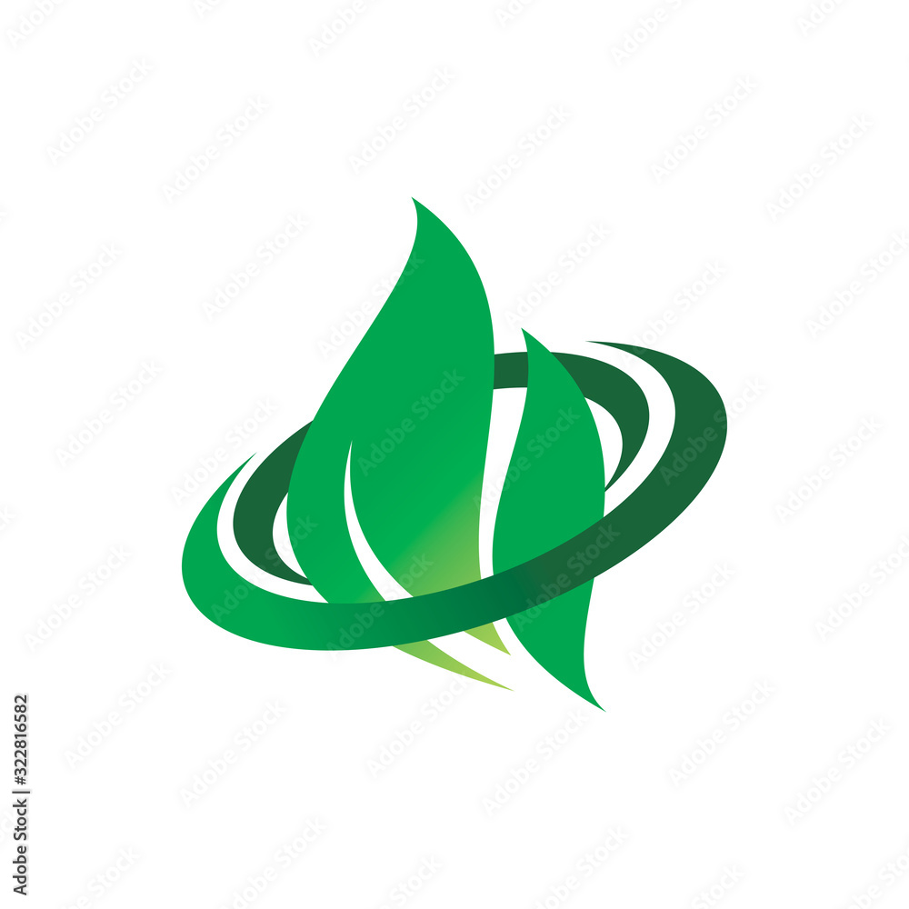 circle dynamic green nature leaf logo design