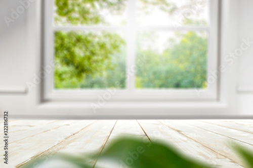 Table background of free space and white window window . 