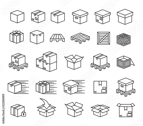 Set of boxes and packaging vector icon set