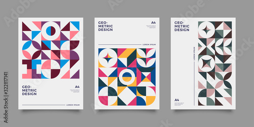 Placard templates set with Geometric shapes, Retro, baushaus, swiss style geometric flat and line design elements. Retro art for covers, banners, flyers and posters. Eps 10 vector illustrations