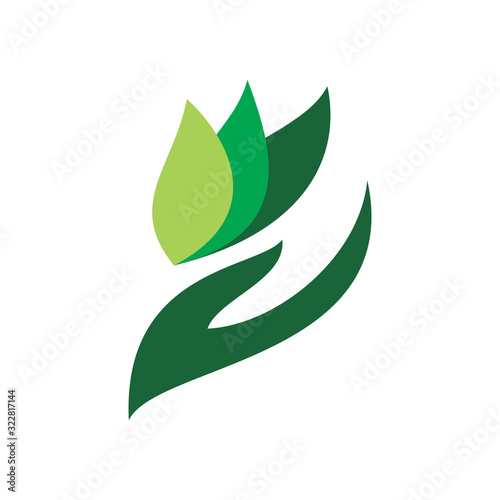 green nature leaf hand logo design