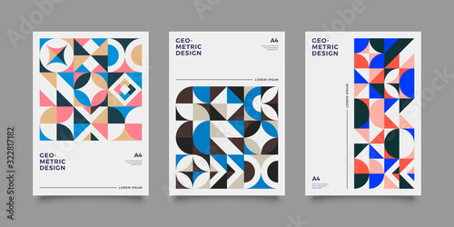 Placard templates set with Geometric shapes, Retro, baushaus, swiss style geometric flat and line design elements. Retro art for covers, banners, flyers and posters. Eps 10 vector illustrations