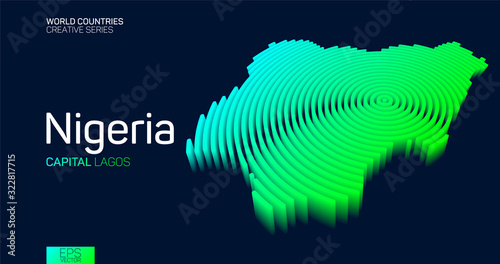 Isometric map of Nigeria with neon circle lines