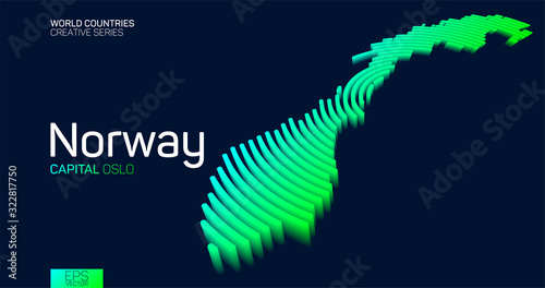Isometric map of Norway with neon circle lines