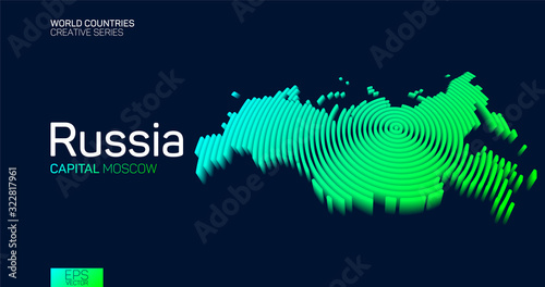Isometric map of Russia with neon circle lines