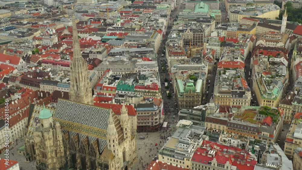 day time vienna city center main cathedral famous pedestrian street aerial panorama 4k austria day time vienna city center main cathedral famous pedestrian street aerial panorama 4k austria