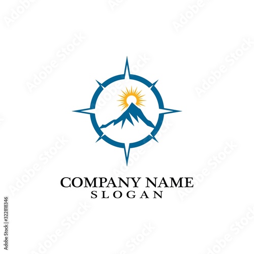 Free Download Mountain adventure logo design. Compass icon symbol - GFXLoad