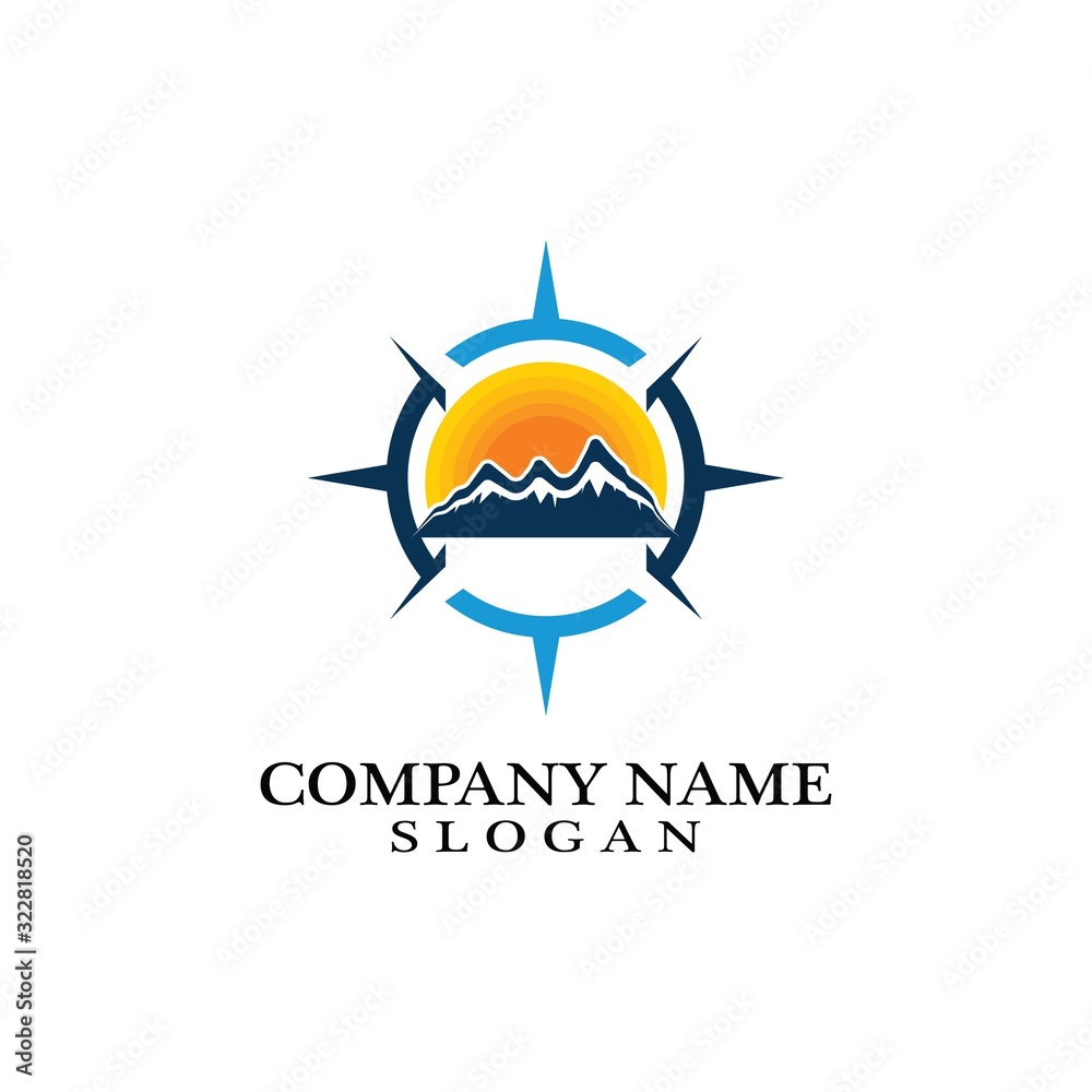 Mountain adventure logo design. Compass icon symbol