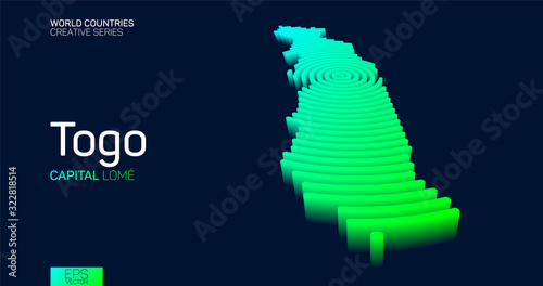 Isometric map of Togo with neon circle lines