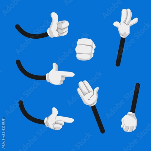 cartoon arm gloved with various poses.vector illustration